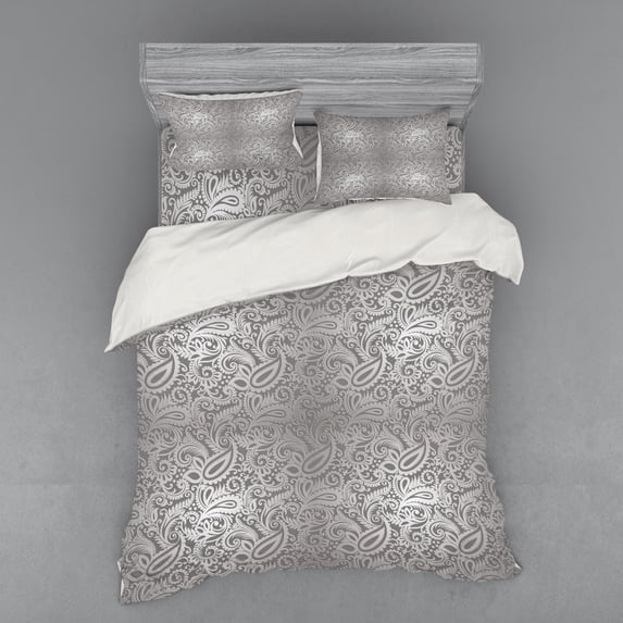 Ambesonne Damask Bedding Set 4 Pcs, Royal Paisley Pattern, Queen, Dimgray Grey