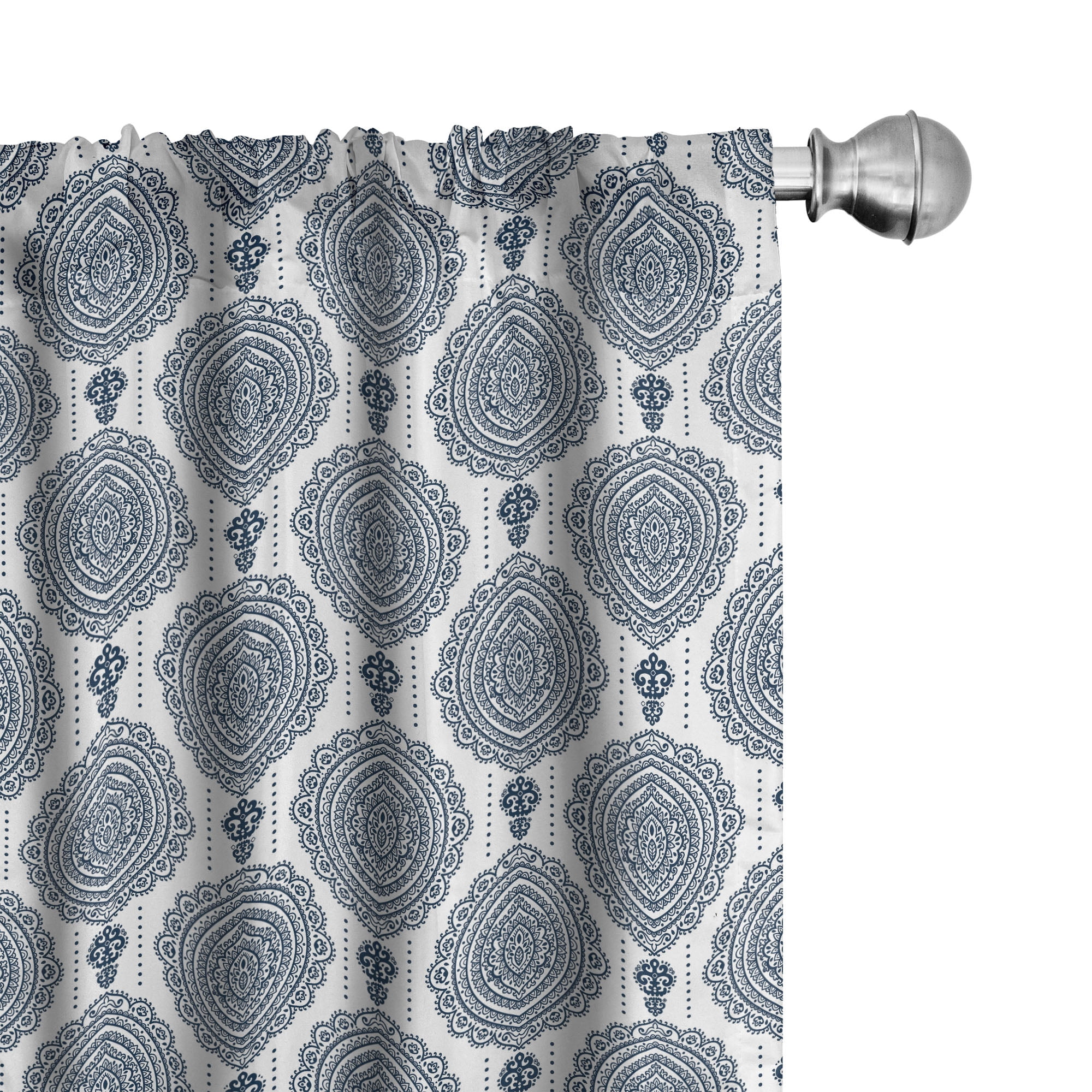 Vintage White and Dark Petrol Blue Microfiber Curtain Panel Pair
