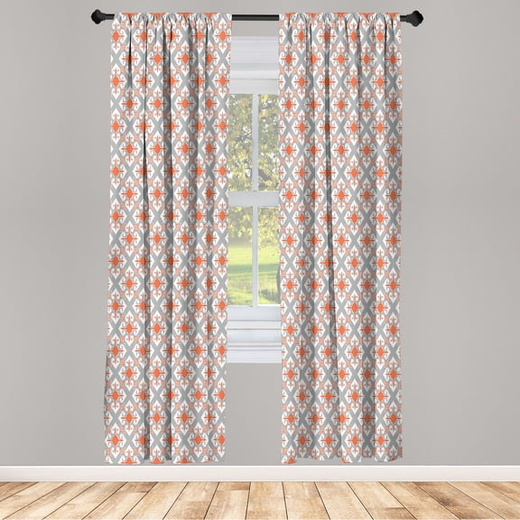 Ambesonne Damask Curtains, Abstract Mosaic Design Print, Pair of 28"x63", Pale Vermilion