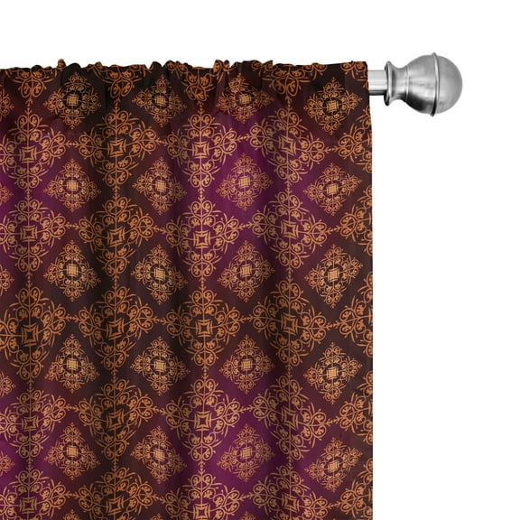 Ambesonne Damask Curtains, Abstract Victorian Style, Pair of 28"x95", Orange Magenta Black
