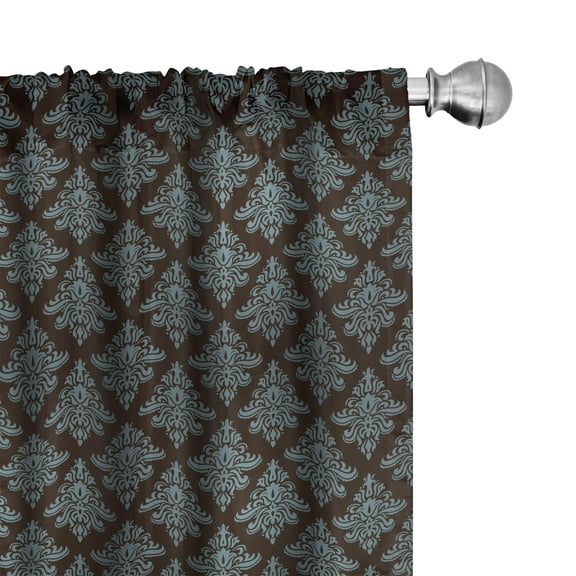 Ambesonne Damask Curtains, Classic Baroque Leaves, Pair of 28"x84", Dark Brown and Blue Grey