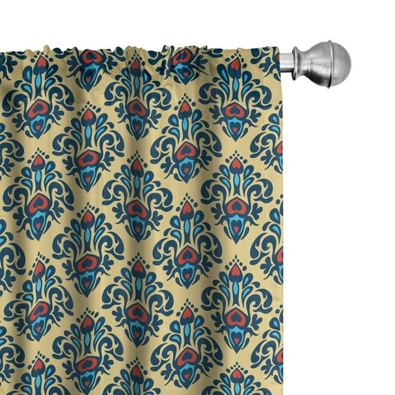 Ambesonne Damask Curtains, Medieval Classic Motifs, Pair of 28"x84", Multicolor