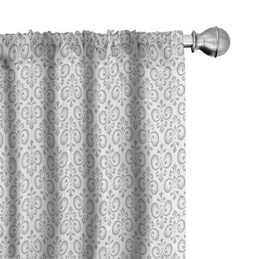 Ambesonne Damask Curtains, Neutral Fleur de Lis Motif, Pair of 28"x95", White Pale Grey