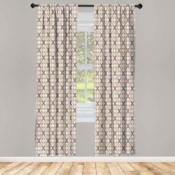 Ambesonne Damask Curtains, Old Fashioned Abstract Art, Pair of 28"x95", Champagne White