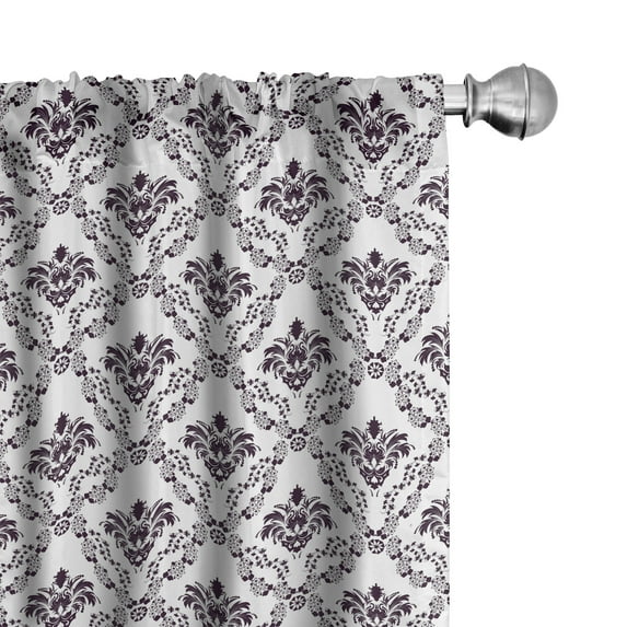 Ambesonne Damask Curtains, Small Flowers Leaves, Pair of 28"x95", Brown White