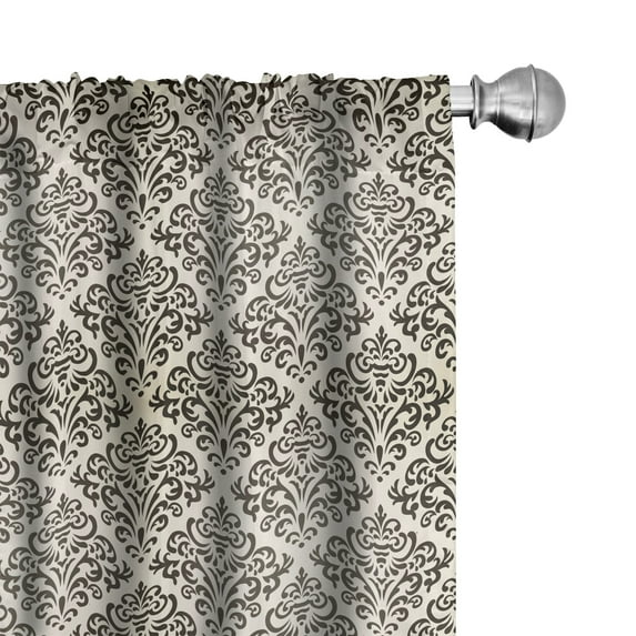 Ambesonne Damask Curtains, Swirl Motif, Pair of 28"x63", Cream Black