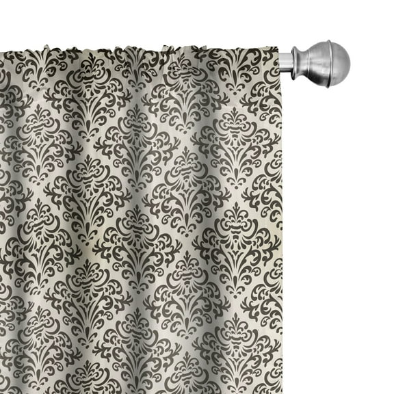 Ambesonne Damask Curtains, Swirl Motif, Pair of 28"x95", Cream Black