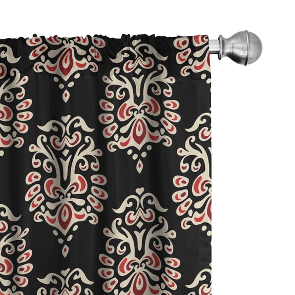 Ambesonne Damask Curtains, Traditional Abstract, Pair of 28"x63", Black Cream Ruby