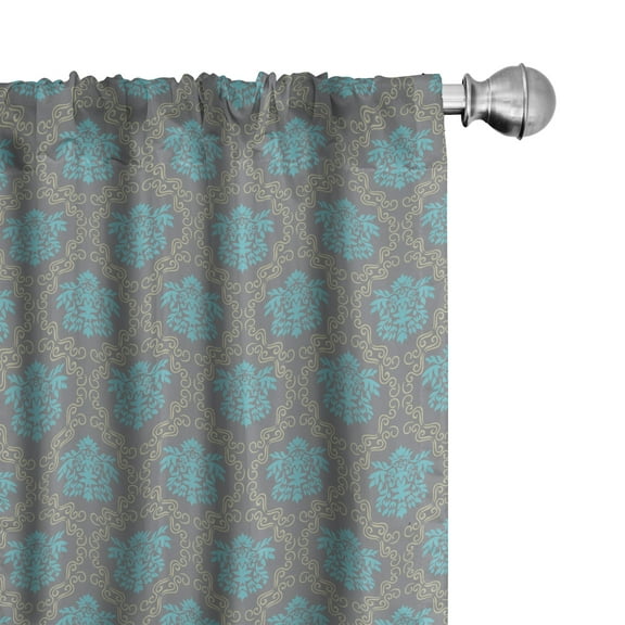 Ambesonne Damask Curtains, Venetian Italian, Pair of 28"x95", Cocoa Sky Blue Yellow