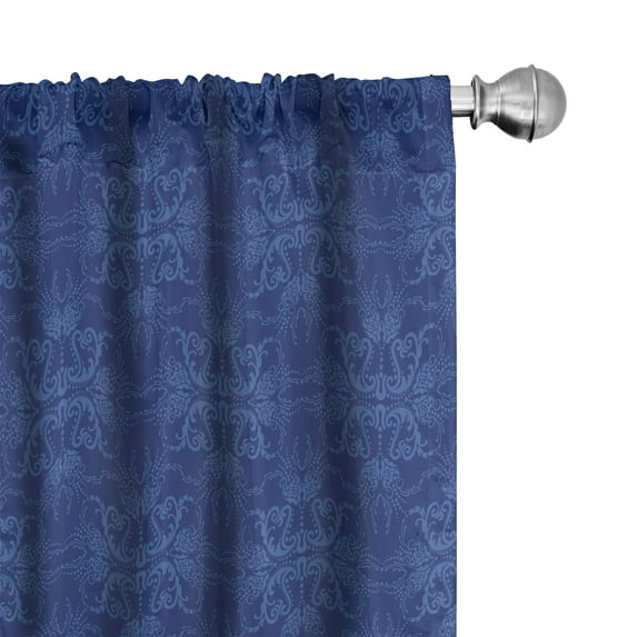 Ambesonne Damask Curtains, Victorian Baroque Ornament, Pair of 28"x84", Indigo