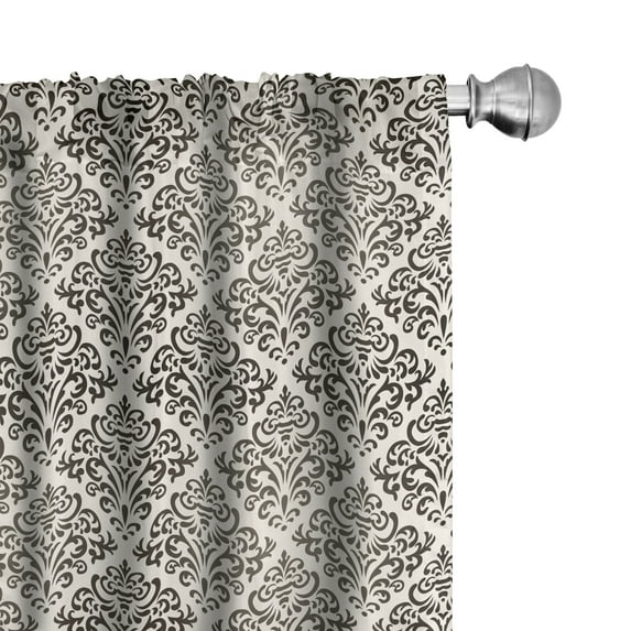 Ambesonne Damask Curtains, Vintage Floral Design, Pair of 28"x84", Off White and Black