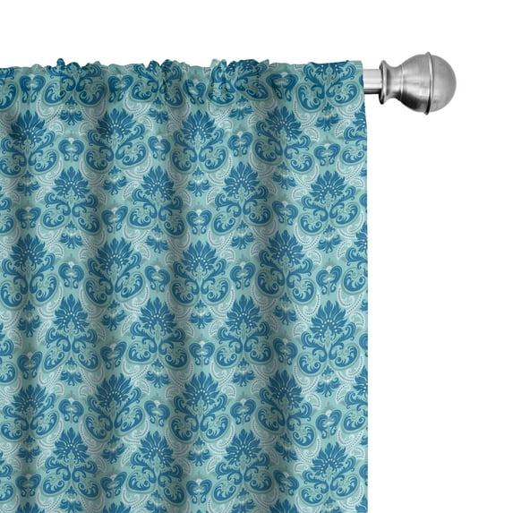 Ambesonne Damask Curtains, Western Style Flourish, Pair of 28"x95", Blue Seafoam