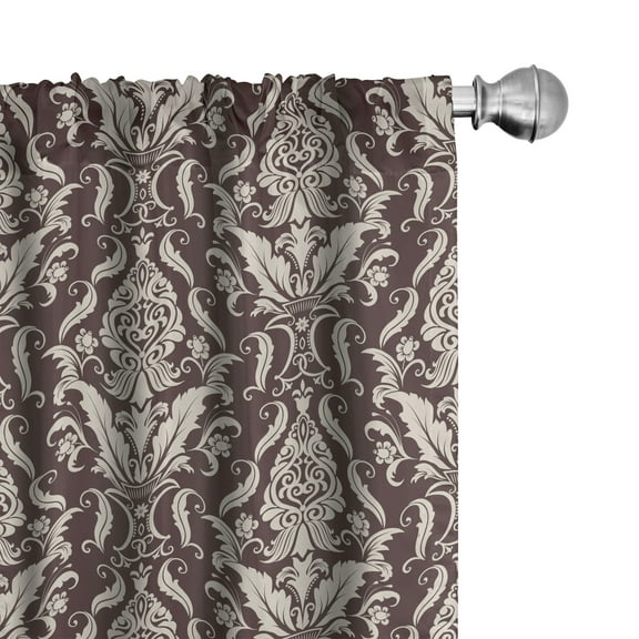 Ambesonne Damask Curtains, Wildflowers Leaves Curls, Pair of 28"x84", Dark Brown Cream