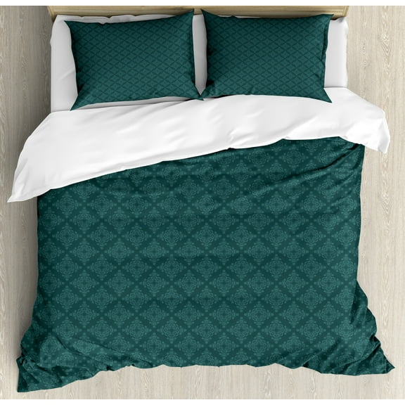 Ambesonne Damask Duvet Cover Set, Classic Swirly Oriental Art, King, Dark Teal