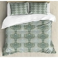 thumbnail image 1 of Ambesonne Damask Duvet Cover Sets, Abstract Art Floral, 2-King, Blue and Taupe, 1 of 7