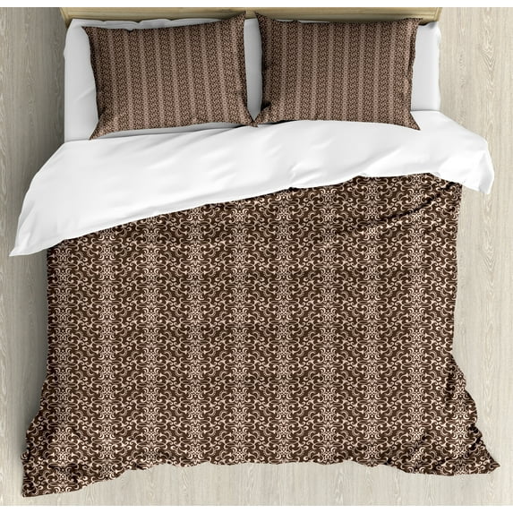 Ambesonne Damask Duvet Cover Sets, Classic Baroque Medieval, 2-King, Rose Brown
