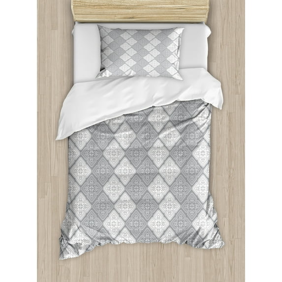 Ambesonne Damask Duvet Cover Sets, Victorian Oriental Retro, 2-Twin, Dimgray