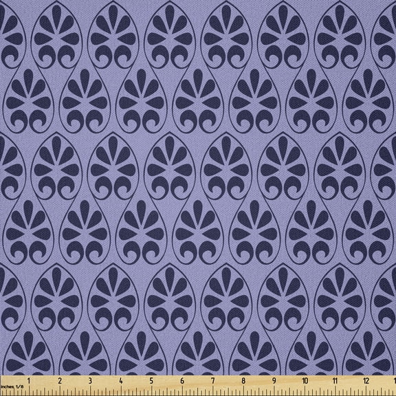 Ambesonne Damask Fabric by the Yard Microfiber, Flower Petal-Like Shapes, 3 Yards, Lavender and Dark Purple