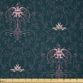 thumbnail image 1 of Ambesonne Damask Fabric by the Yard Microfiber, Pink Oriental Royal Curls, 2 Yards, Dark Petrol Blue and Pink, 1 of 2