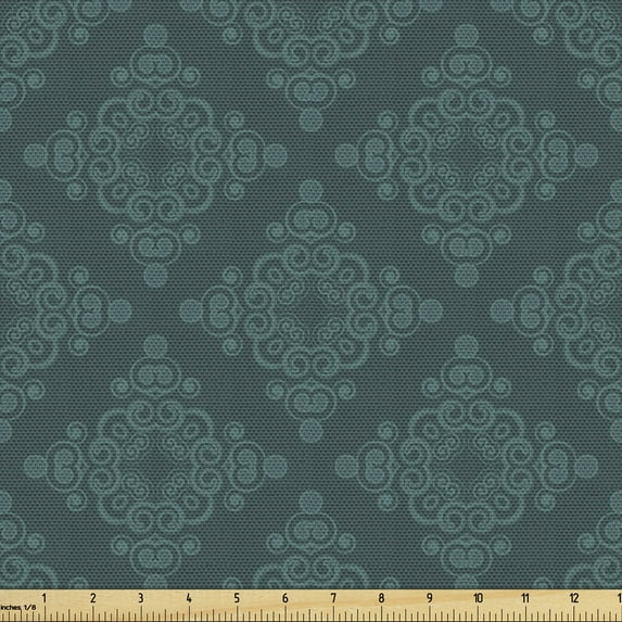 Ambesonne Damask Fabric by the Yard Upholstery, Classic Swirly Oriental Art, 5 Yards, Dark Teal