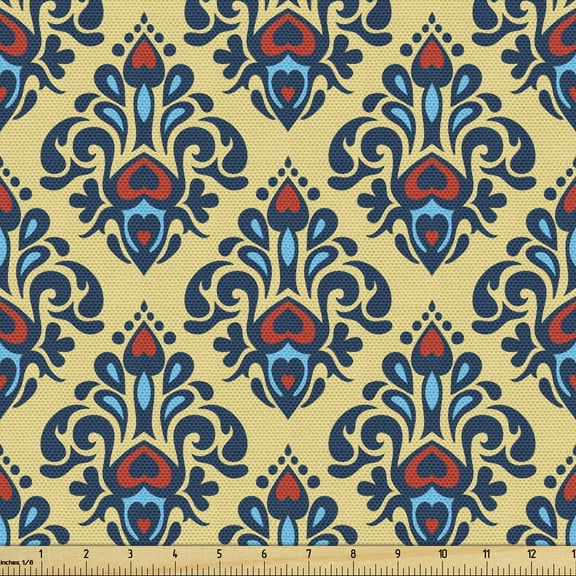Ambesonne Damask Fabric by the Yard Upholstery, Medieval Classic Motifs, 10 Yards, Multicolor