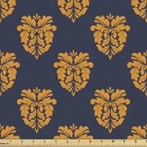 Ambesonne Damask Fabric by the Yard Upholstery, Old Eastern Floral Motifs, 2 Yards, Dark Blue Marigold