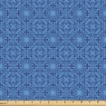 thumbnail image 1 of Ambesonne Damask Fabric by the Yard Upholstery, Oriental Oceanic Floral Art, 2 Yards, Azure Blue and Violet, 1 of 5