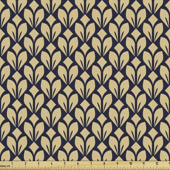 Ambesonne Damask Fabric by the Yard Upholstery, Persian Ottoman Like Motifs, 3 Yards, Ecru and Indigo