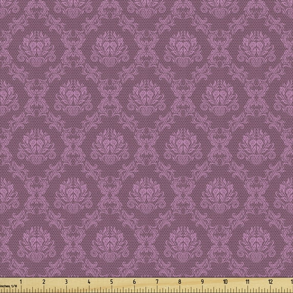 Ambesonne Damask Fabric by the Yard Upholstery, Pinkish Classic Renaissance, 2 Yards, Mauve Taupe Pale Fuchsia