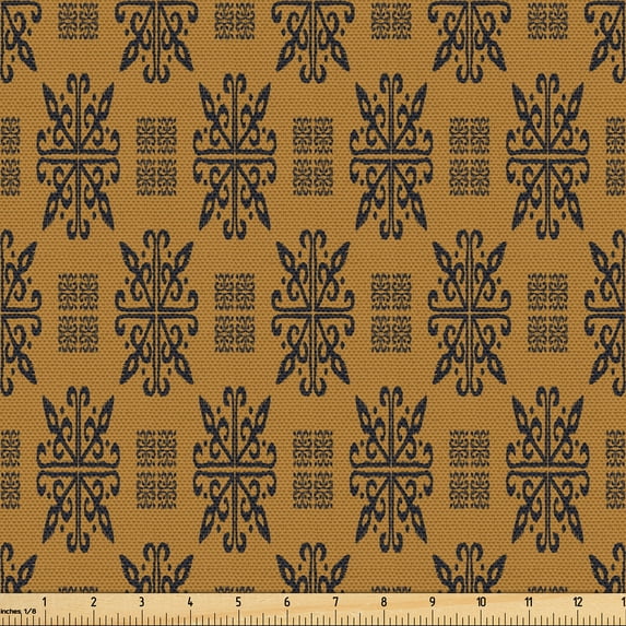 Ambesonne Damask Fabric by the Yard Upholstery, Renaissance Earthy Motifs, 10 Yards, Caramel Charcoal Grey