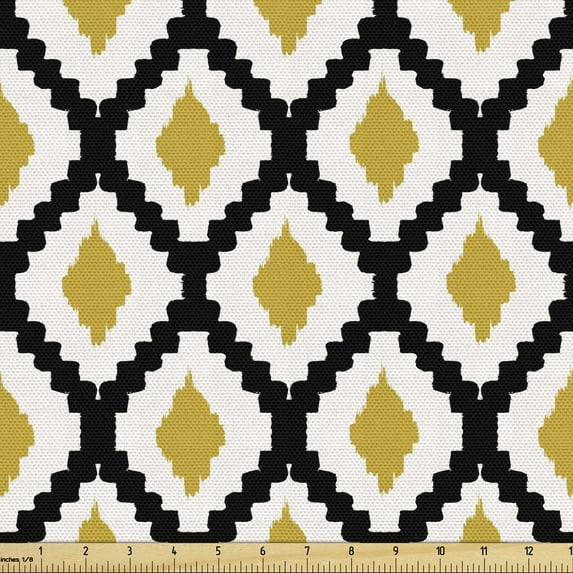 Ambesonne Damask Fabric by the Yard Upholstery, Retro Geometric Check Art, 10 Yards, Pale Coffee and Charcoal Grey