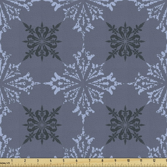 Ambesonne Damask Fabric by the Yard Upholstery, Snowflakes in Classic Motif, 2 Yards, Purpleblue and Grey