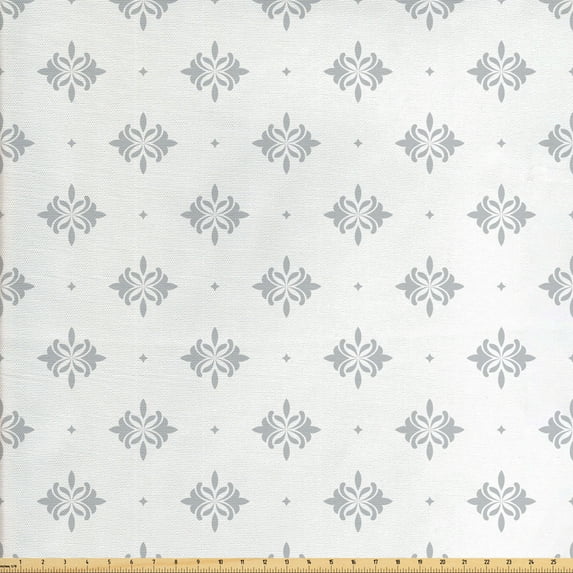 Ambesonne Damask Fabric by the Yard Upholstery, Tiny Star and Baroque, 10 Yards, Pale Purpleblue White