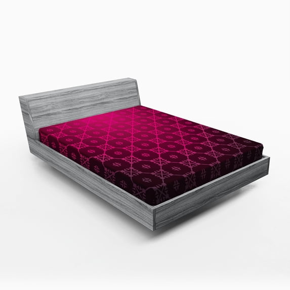 Ambesonne Damask Fitted Sheet, Medieval Style Stripes, Queen Size, Magenta