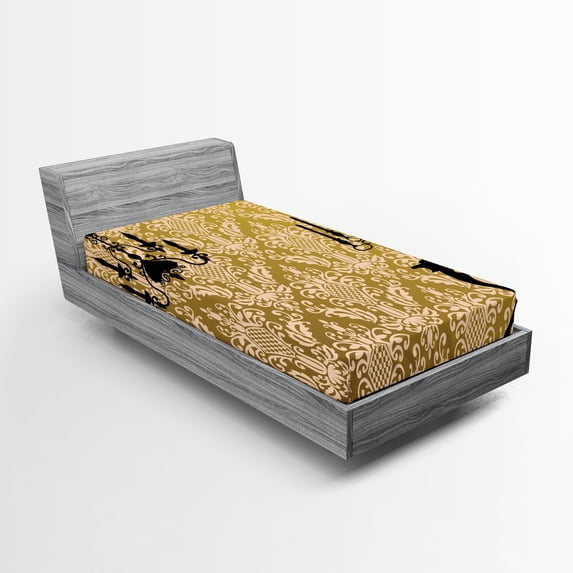Ambesonne Damask Fitted Sheet, Victorian Style Room, Twin Size, Yellow Black