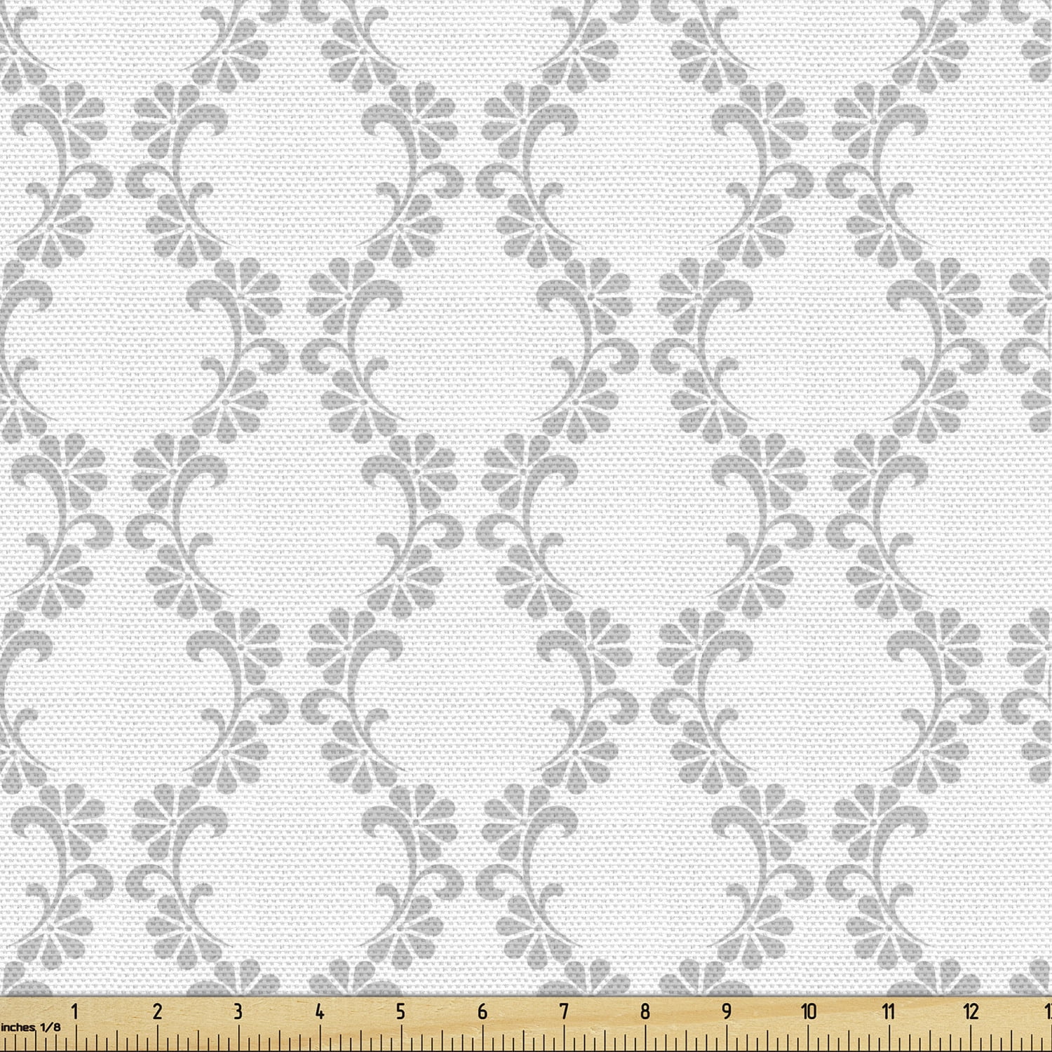 Ambesonne Damask Grey Fabric by the Yard Upholstery, Floral Bloom Grid, 10 Yards, Pale Grey and White