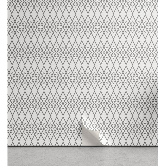 Ambesonne Damask Grey Peel & Stick Wallpaper for Home, Soft Chained Rhombuses, 13"x72", Grey White