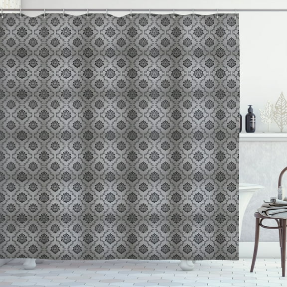 Ambesonne Damask Grey Shower Curtain, Victorian on Stripes, 69"Wx75"L, Pale Taupe Dimgray