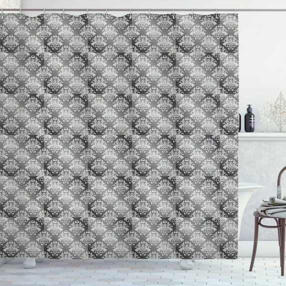 Ambesonne Damask Grey Shower Curtain, Vintage Floral Damascus, 69"Wx70"L, Dimgray and White