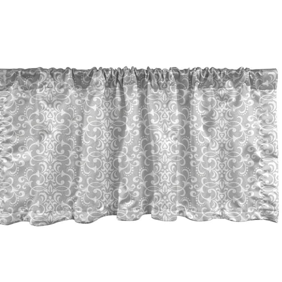 Ambesonne Damask Grey Valance Pack of 2, Repeating Floral Swirls, 42"X12", Pale Grey and White