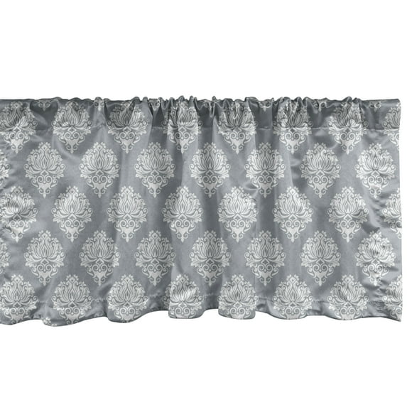 Ambesonne Damask Grey Window Valance, Vintage Rococo, 54" X 18", Blue Grey and Pale Taupe