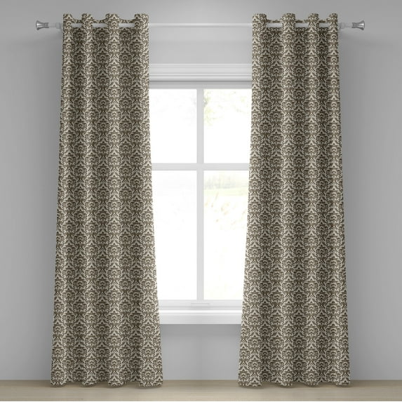 Ambesonne Damask Grommet Curtain, Antique Victorian Floral, 50" x 96", Army Green Cream