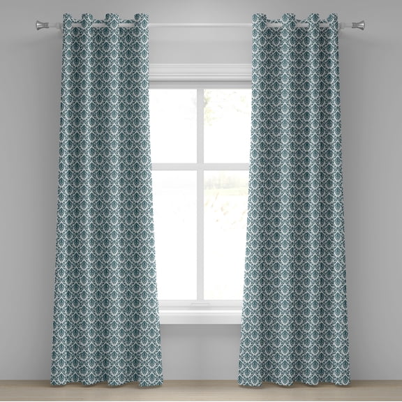 Ambesonne Damask Grommet Curtain, Baroque Vintage Boho, 50" x 72", Green White