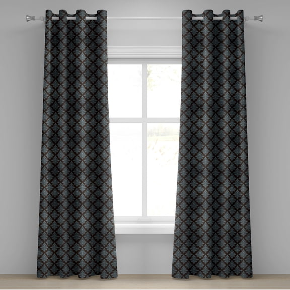 Ambesonne Damask Grommet Curtain, Classic Baroque Leaves, 50" x 96", Dark Brown and Blue Grey