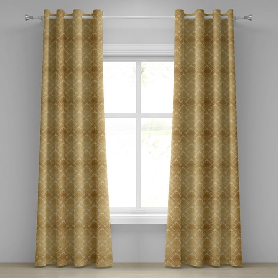 Ambesonne Damask Grommet Curtain, Classical Flower Design, 50" x 96", Mustard Amber