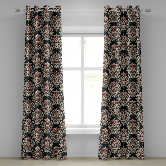 Ambesonne Damask Grommet Curtain, Classical Venetian Motif, 50" x 72", Black Cream Red