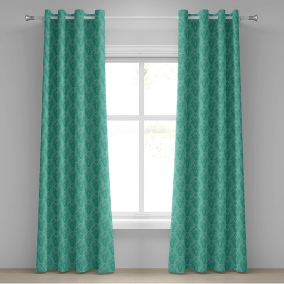 Ambesonne Damask Grommet Curtain, Grunge Eastern Details, 50" x 84", Sea Green