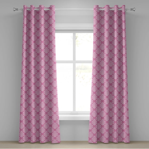 Ambesonne Damask Grommet Curtain, Middle Eastern Blossom, 50" x 84", Pink White