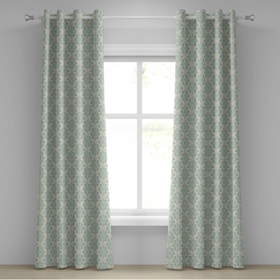Ambesonne Damask Grommet Curtain, Royal Victorian Floral, 50" x 84", Beige and Blue Grey