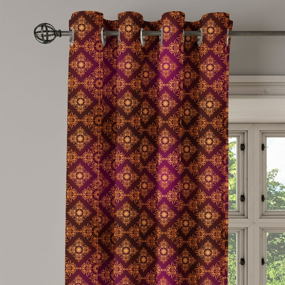 Ambesonne Damask Grommet Curtain Single Panel, Abstract Victorian Style, 50"x60", Orange Magenta Black